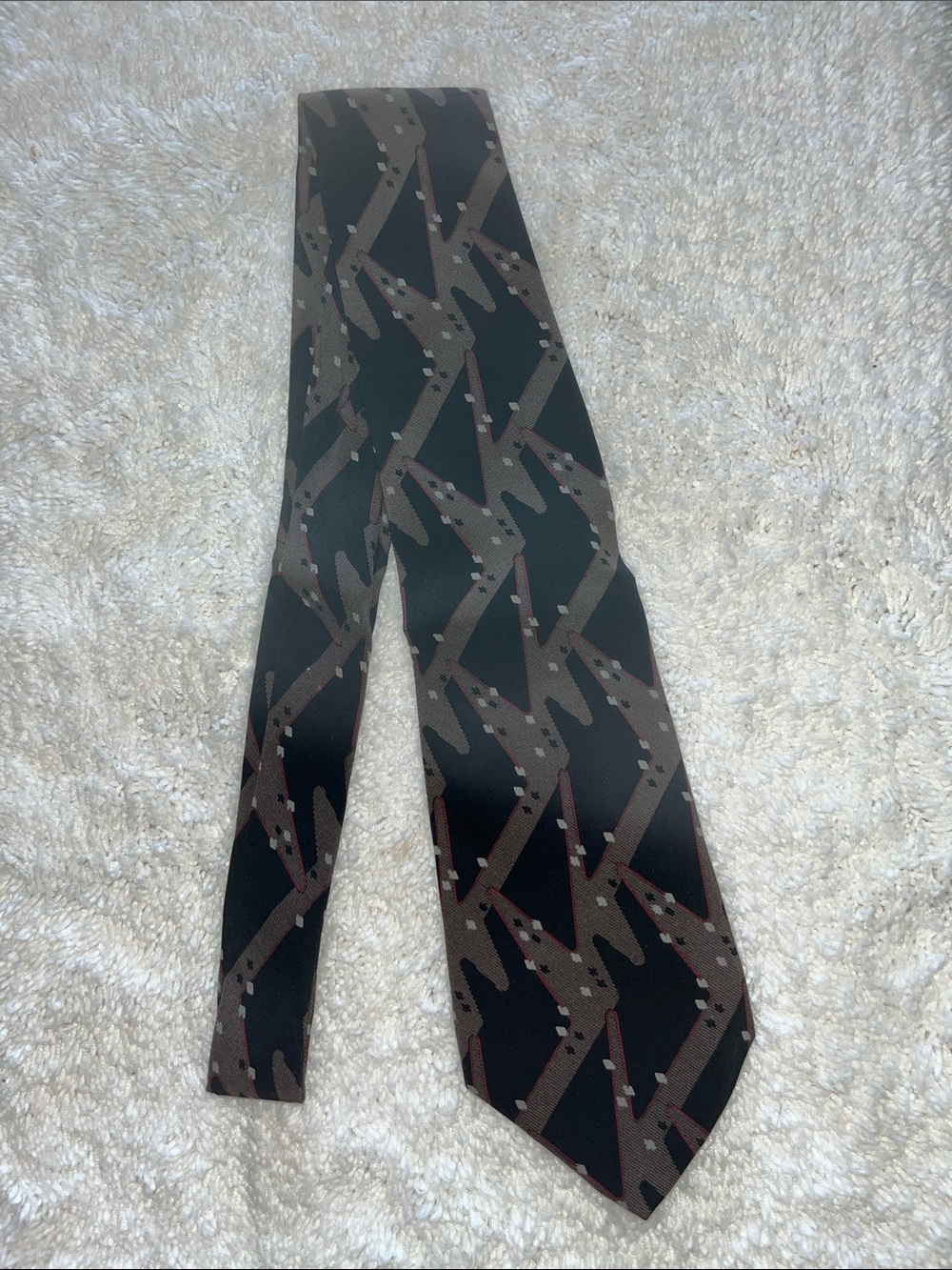 Vintage Giorgio Armani Silk Tie Abstract Geometric Made In Italy Black Taupe